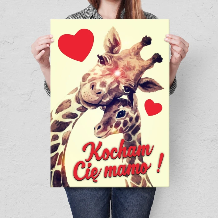 Poster metal kocham Cię mamo żyrafy gift