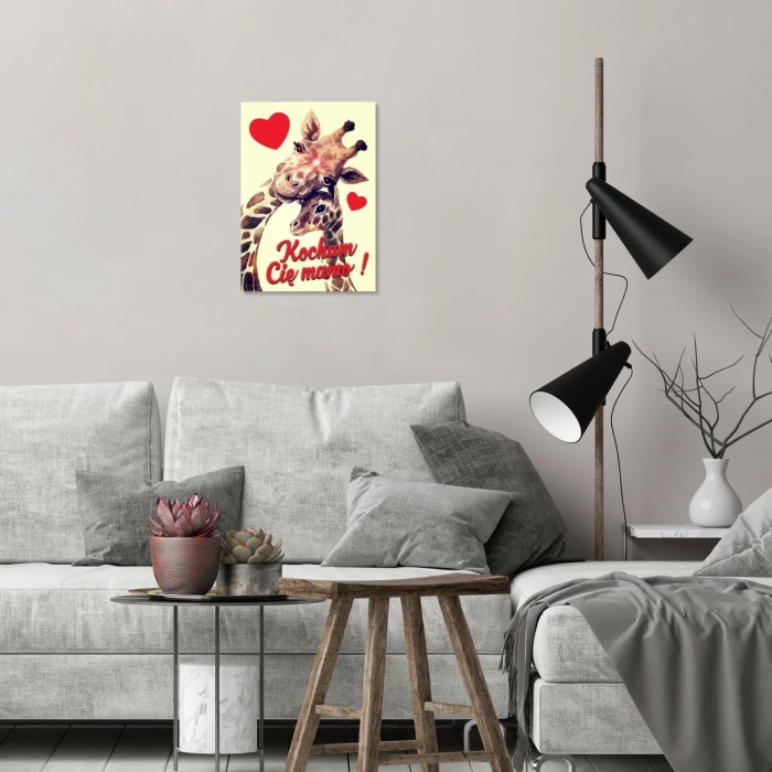 Plakat metalowy kocham Cię mamo żyrafy Prezent