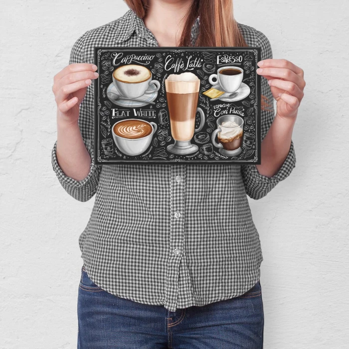 Plakat metalowy types of coffee Prezent