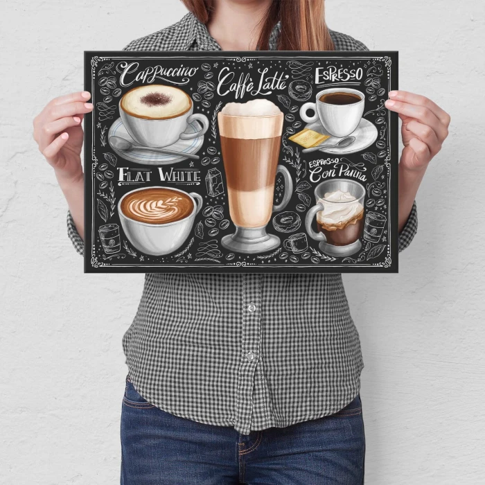 Plakat metalowy types of coffee Prezent