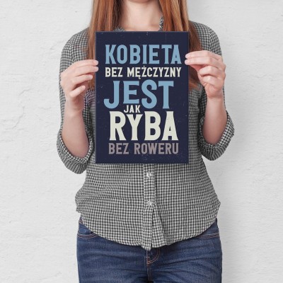 Plakat metalowy ryba bez roweru Prezent
