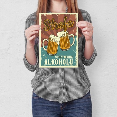 Plakat metalowy Strefa alkoholu Prezent