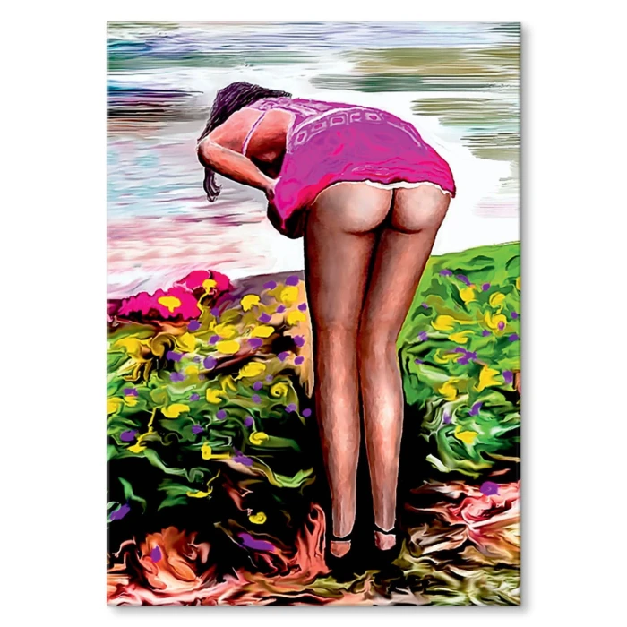 Plakat metalowy Zrywająca kwiaty Prezent