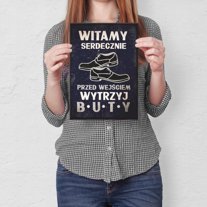 Plakat metalowy wytrzyj buty Prezent