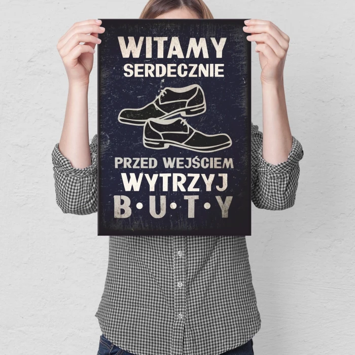 Plakat metalowy wytrzyj buty Prezent