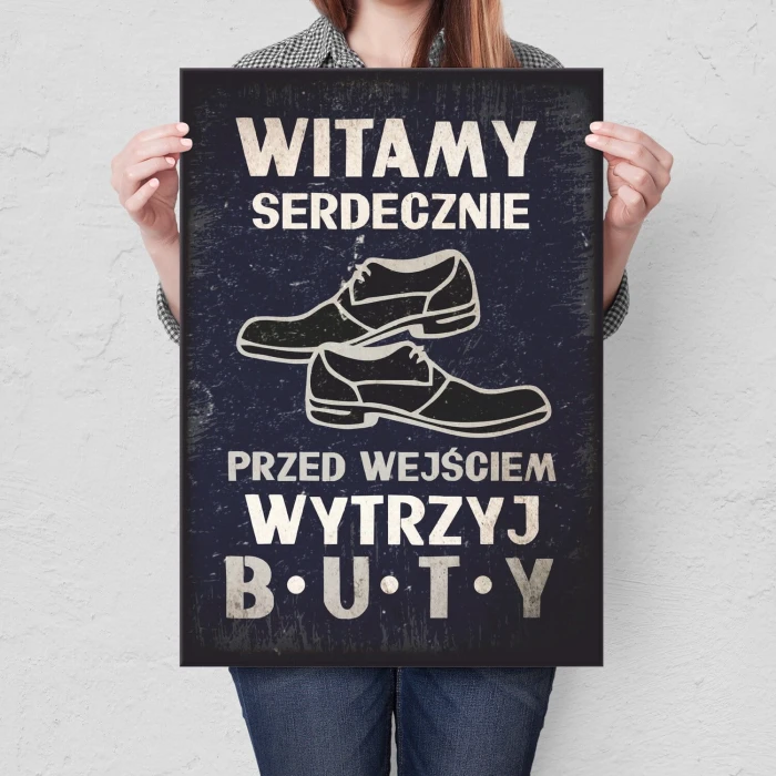 Plakat metalowy wytrzyj buty Prezent