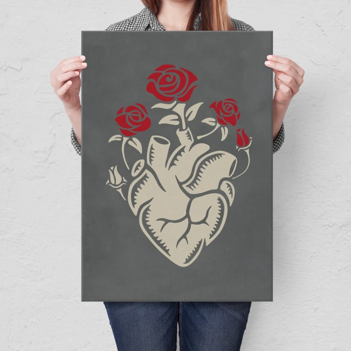 Plakat metalowy Serce i róża Prezent