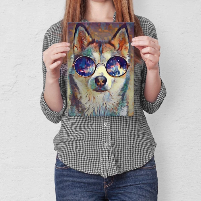 Plakat metalowy wolf with glass Prezent