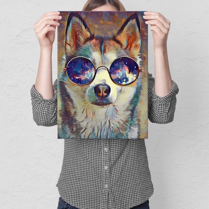 Plakat metalowy wolf with glass Prezent