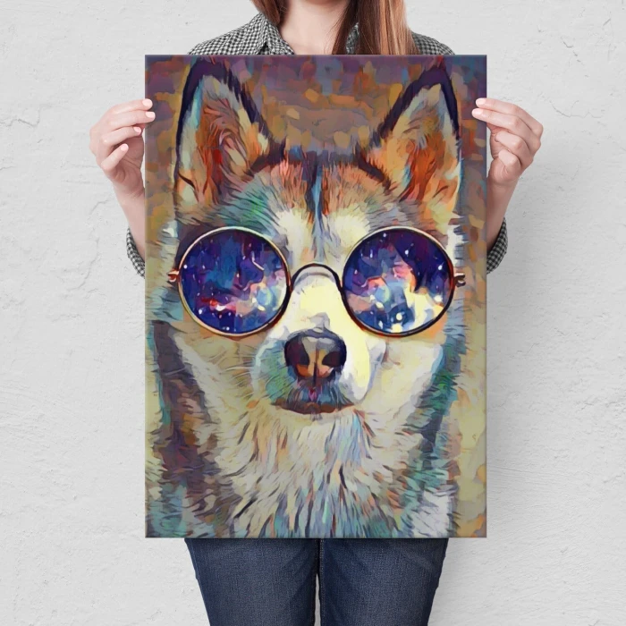 Plakat metalowy wolf with glass Prezent