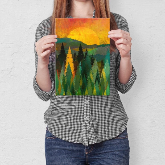 Plakat metalowy forest sunrise Prezent