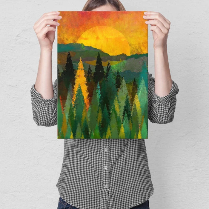 Plakat metalowy forest sunrise Prezent