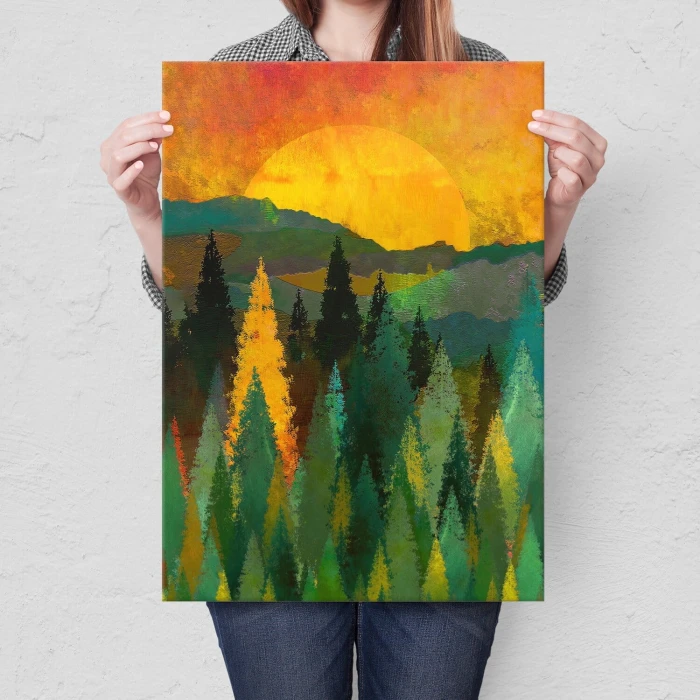 Plakat metalowy forest sunrise Prezent
