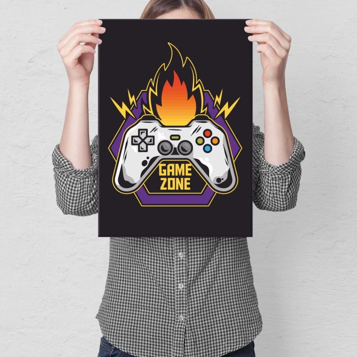 Plakat metalowy game zone fire Prezent