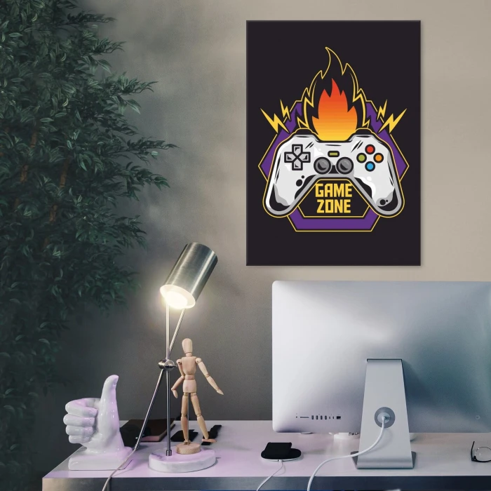 Plakat metalowy game zone fire Prezent