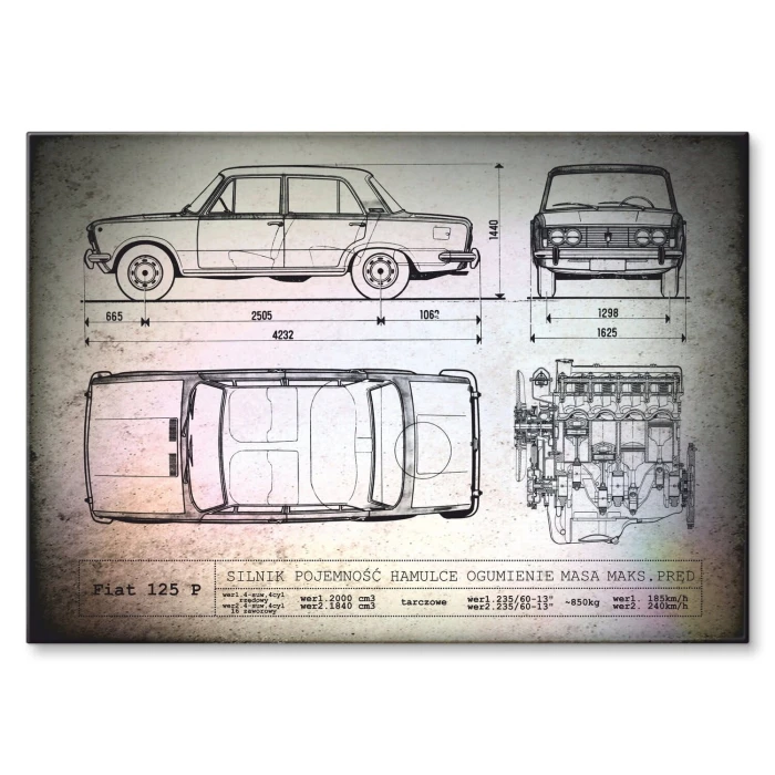 Poster metal Fiat 125P tech gift