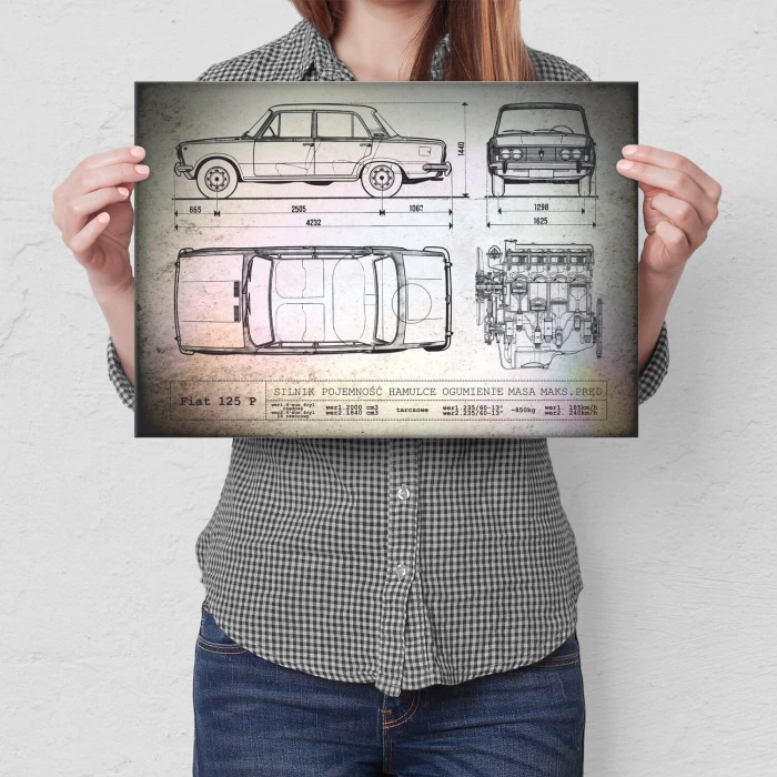 Poster metal Fiat 125P tech gift