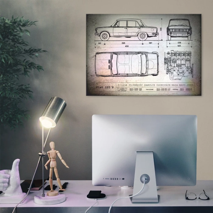 Poster metal Fiat 125P tech gift