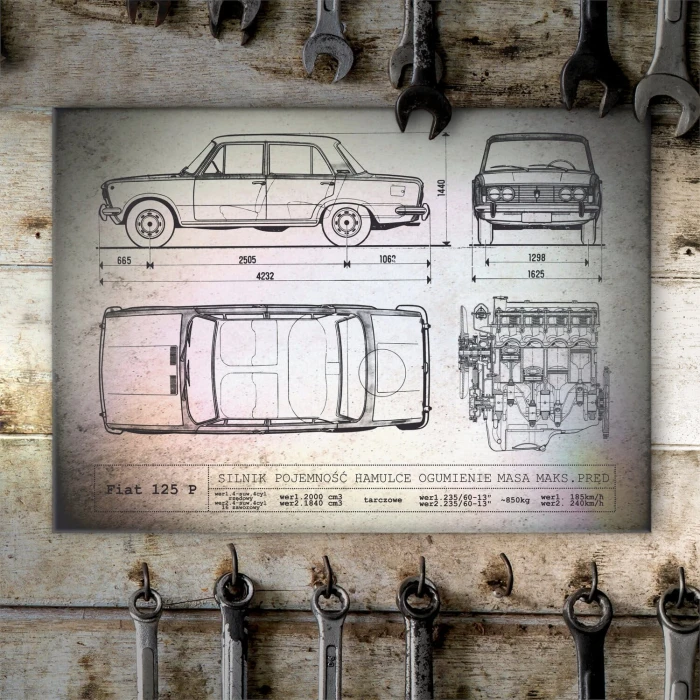 Plakat metalowy Fiat 125P tech Prezent