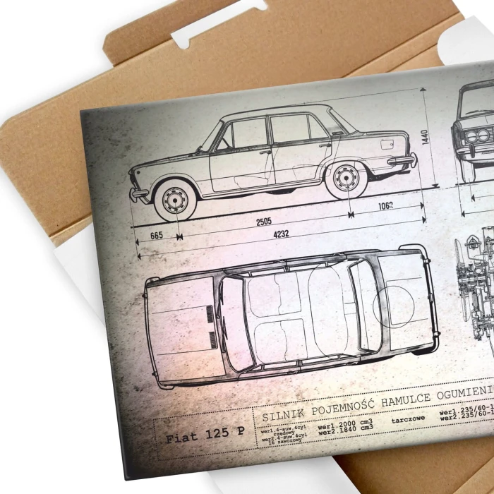 Poster metal Fiat 125P tech gift