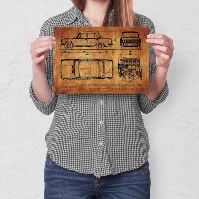 Plakat metalowy Fiat 125P RYS Prezent