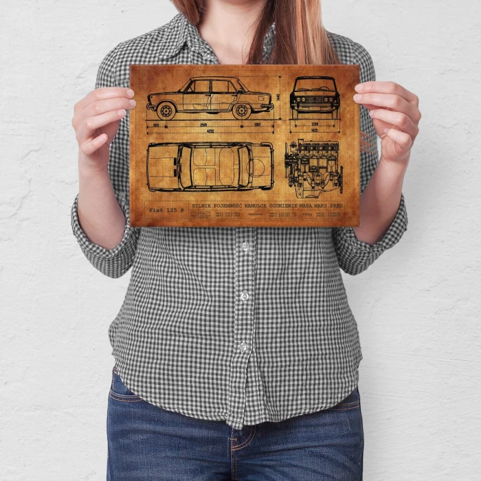 Poster metal Fiat 125P RYS gift