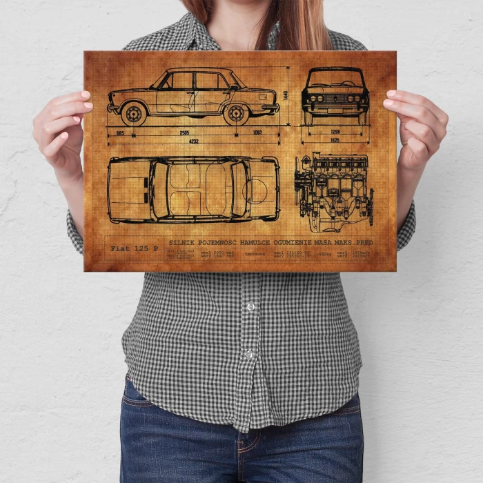 Poster metal Fiat 125P RYS gift