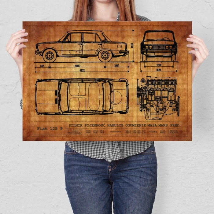 Poster metal Fiat 125P RYS gift