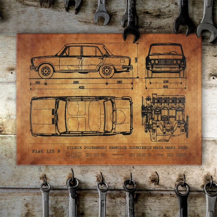 Poster metal Fiat 125P RYS gift