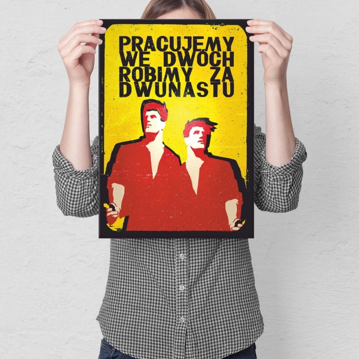 Poster metal Pracujemy we dwóch gift