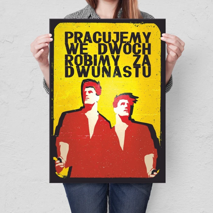 Poster metal Pracujemy we dwóch gift