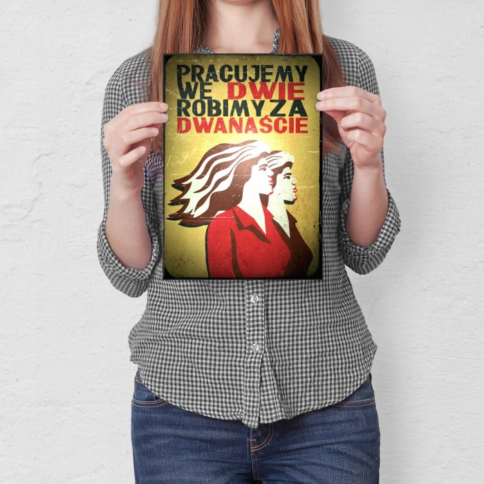 Plakat metalowy Pracujemy we dwie Prezent