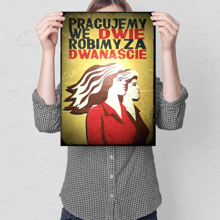 Poster metal Pracujemy we dwie gift