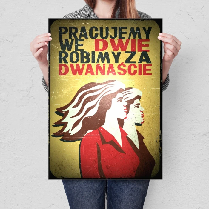 Poster metal Pracujemy we dwie gift