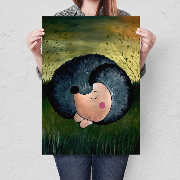 Plakat metalowy Śpiący jeż Prezent