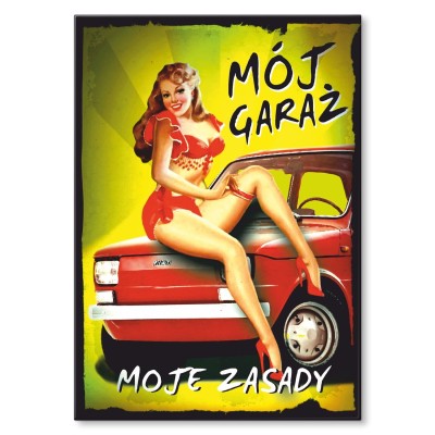 Plakat metalowy garaż zasady dziewczyna Prezent