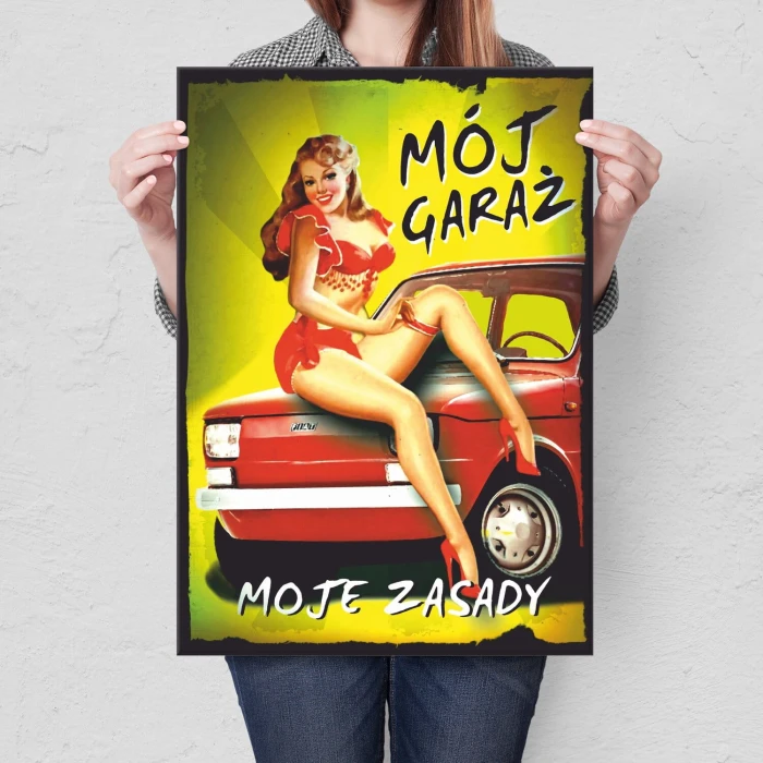 Plakat metalowy garaż zasady dziewczyna Prezent