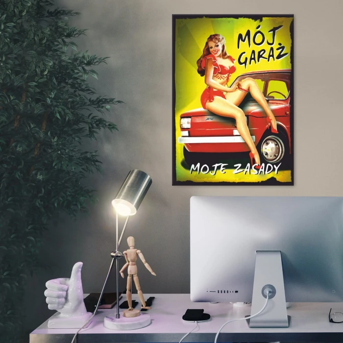 Plakat metalowy garaż zasady dziewczyna Prezent