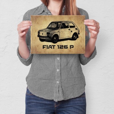 Plakat metalowy Fiat 126p rys Prezent