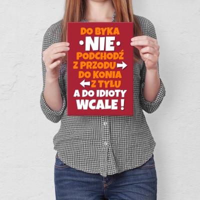 Plakat metalowy nie podchodź do idioty Prezent