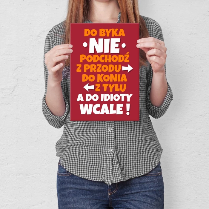 Plakat metalowy nie podchodź do idioty Prezent