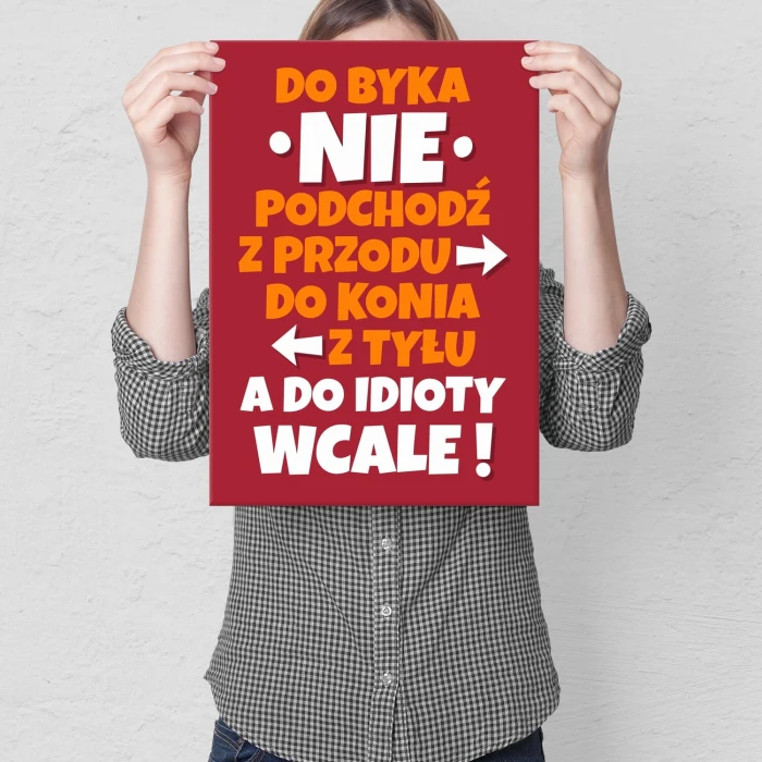 Plakat metalowy nie podchodź do idioty Prezent