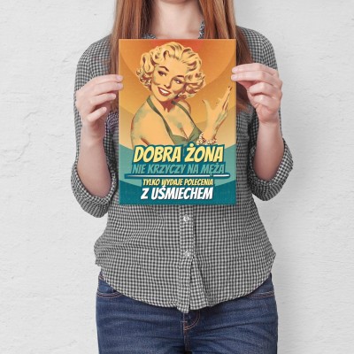 Plakat metalowy Żona z uśmiechem Prezent