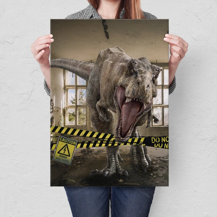 Plakat metalowy Danger dino Prezent