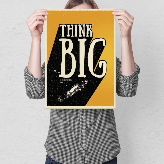 Plakat metalowy Think big space Prezent