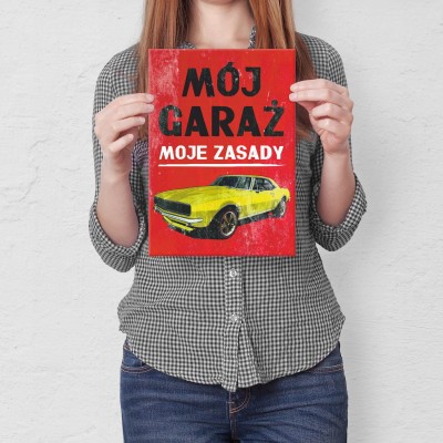 Plakat metalowy mój garaż camaro Prezent
