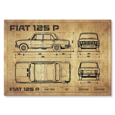 Plakat metalowy Fiat 125p drawing Prezent