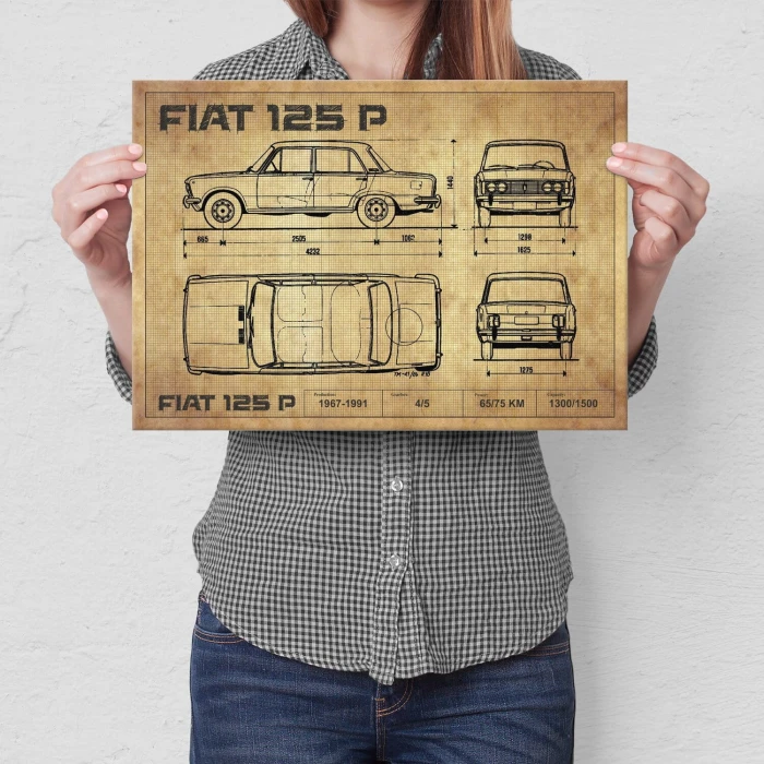 Poster metal Fiat 125p drawing gift