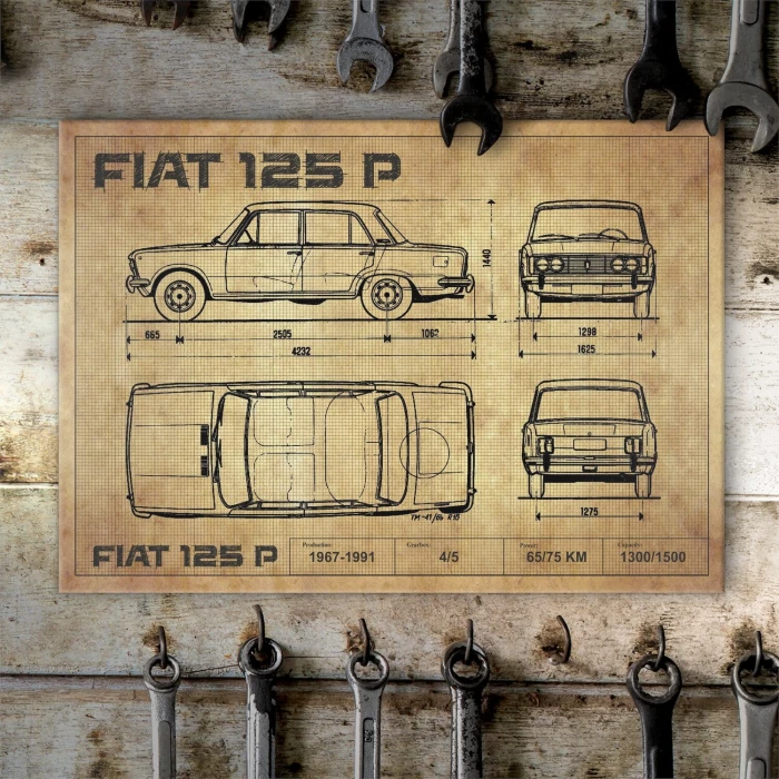 Poster metal Fiat 125p drawing gift
