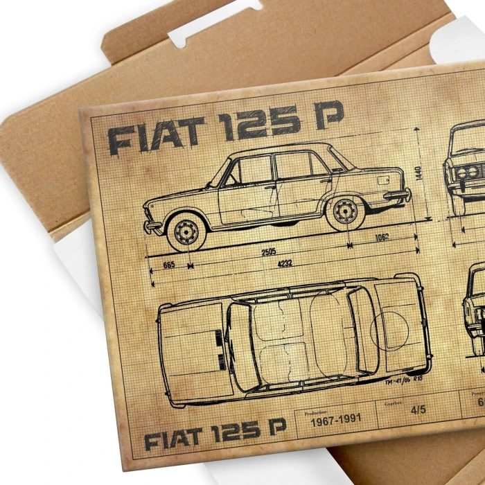 Poster metal Fiat 125p drawing gift